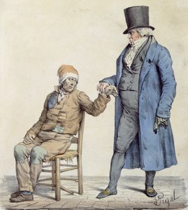 "Du er fin!", skildring af den fattige mands læge, graveret af Langlume (fl.1822-24) 1825